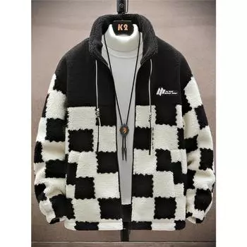 Winter Lambswool Warm Coat Cotton Jacket Men s Padded Thickened Shaker Fashion Jacket 4XL чёрный