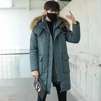 Winter Large Collar Men s Parka Down Jacket Men s Mid Length Thickened Warm White Duck Down Men s And Outerwear XS чёрный