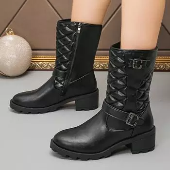 Winter Large Size Waterproof Women s Boots Thicken Plush Lined Pu Leather Snow Boots Warm Thick Sole Side Zippers Cotton Booties 35 чёрный