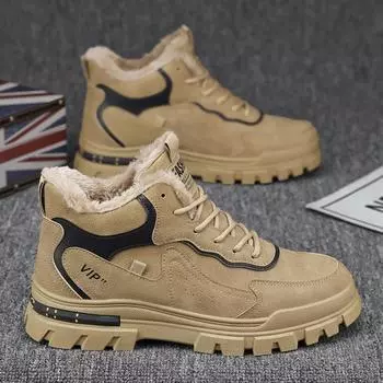 Winter Leather and Velvet Thickened Men s Boots Versatile Thick-soled Warm Boots Casual Men s Shoes 39