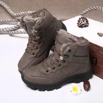 Winter leather climbing elderly shoes men s cotton shoes velvet warm large cotton high top cotton shoes outdoor snow shoes 39 чёрный