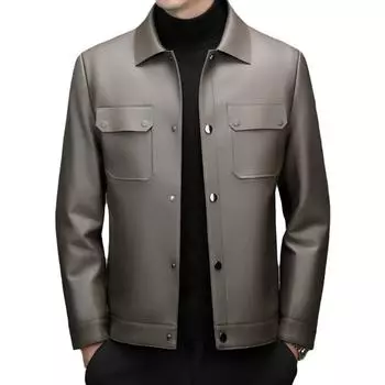 Winter leather down jacket for middle-aged men, leather jacket, loose down jacket, daddy short style M