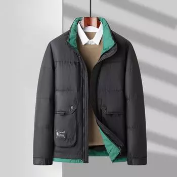 Winter Light and Thin New National Standard Men s Down Jacket White Duck Down Youth Stand-up Collar Casual Bread Jacket 170 чёрный