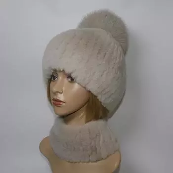 Зимняя роскошная женская шапка из натурального меха кролика Рекс, комплекты шарфов, модные теплые шапки из меха кролика Рекс, белые помпоны из лисьего меха, пушистые шапки из натурального меха, шарфы Good elasticity серый/синий
