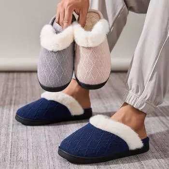 Winter Mao Mao slippers home non-slip warm cotton drag plush thick bottom couple wear bag head cotton slippers 36-37