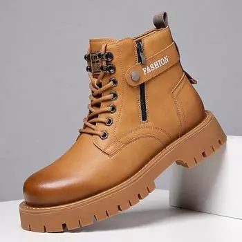 Winter Martin boots British style high-top cotton shoes men s velvet thickened men s leather shoes warm snow boots 38 чёрный