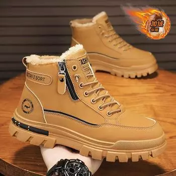 Winter Martin boots British wind waterproof men s shoes fleece thickened warm snow boots high top leather shoes tooling boots 39