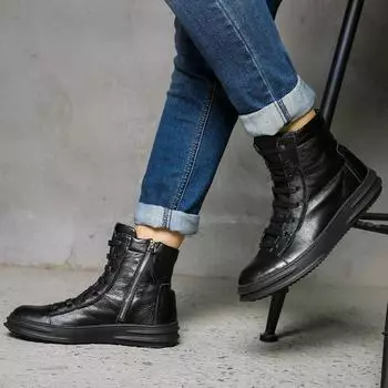 Winter Martin boots men s boots genuine leather first layer cowhide men s short boots British velvet military boots trendy high-top men s shoes 40