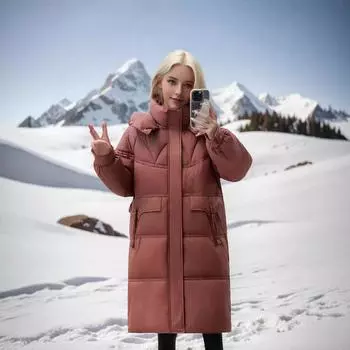 Winter medium and long down cotton clothes women s thickened loose hooded small bread clothes jacket M [Recommended below 60kg] хаки