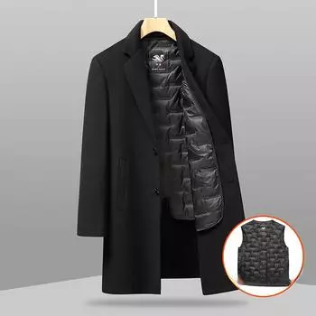 Зимнее мужское шерстяное пальто с подкладкой из двухслойной шерсти, костюмный воротник, среднее и длинное шерстяное пальто 170 чёрный