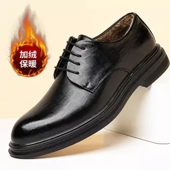 Зимние мужские повседневные туфли из плюшевой кожи, модные классические роскошные туфли из натуральной коровьей кожи ручной работы, классические черные мужские свадебные туфли для торжественных случаев 37 чёрный