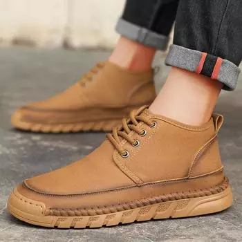 Winter Men cotton Shoes Warm Fur Snow Boots Suede Furry Leather Ankle Chelsea Boots Male Fluffy Plush Shoes Outdoor Footwear 38