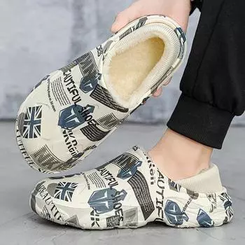 Winter Men Cotton Slippers Home Warm Plush Waterproof All-Match Slippers Women Couples Indoor Outside Slip-On Thick Bottom Shoes 38-39 белый