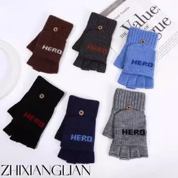 Зимние мужские взрослые теплые антифризные перчатки Alpaca Hero Letters вязаные жаккардовые флип-перчатки