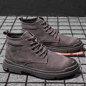 Зимние мужские ботильоны Классические деловые кожаные ботинки Мужские повседневные короткие ботинки Модные высокие ботинки на шнуровке Бесплатная доставка 39 хаки