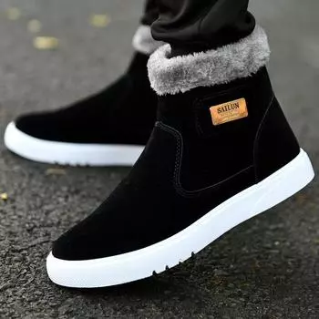 Winter Men s Ankle Boots Fashion Thick Bottom Warm Men Snow Boots Casual Walking Shoes Mens Zipper Boots for Men Cotton Shoes 38 чёрный
