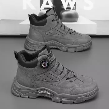 Winter Men s Boots 2025 New Platform Rotating Buckle High Top Outdoor Boots Fashion Casual Anti Slip Warm Sneakers Boots Zapatos 39 серый