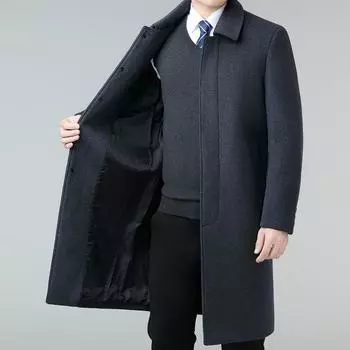 Winter Men s Cashmere Coat Long Casual Business Middle-aged and Elderly Dad s Wool Woolen Thick Coat for Men 170