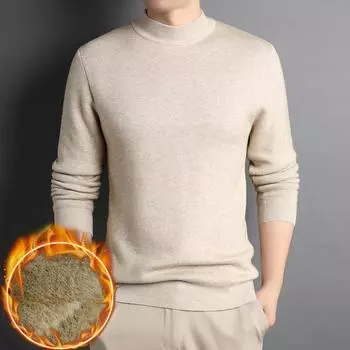 Winter Men s Cashmere Sweater Thickened Slim Youth Half High Neck Solid Color Base Shirt Men s Wear M