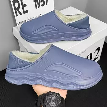 Зимние мужские хлопковые тапочки для дома, удобная мягкая нескользящая обувь, теплые бархатные хлопковые тапочки для дома и улицы 38-39 синий