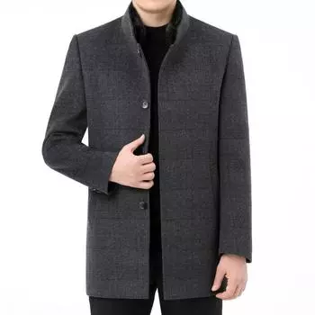 Зимнее мужское двухстороннее кашемировое пальто, воротник из меха норки средней выдержки, воротник-стойка, утолщенное шерстяное пальто средней длины 170