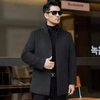 Winter men s double-sided cashmere coat, removable down gallbladder stand-up collar, thickened high-end wool woolen mink collar coat 170