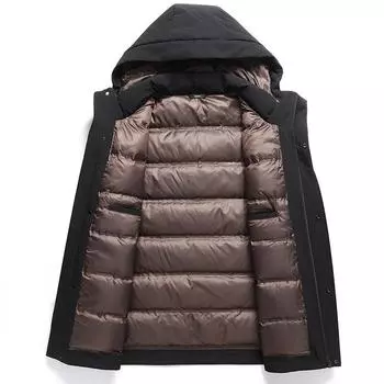 Зимняя мужская куртка-пуховик деловая повседневная теплая с капюшоном пальто средней длины мужская новая утолщенная мужская одежда M