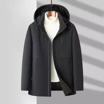 Winter Men s Down Jacket Medium and Long Thickened Down Jacket Men s Take-off and Down Thick Down Liner Casual Jacket Men 170 чёрный