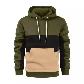 Winter Men s Fashionable Casual Sweatshirt with Patchwork Color Long Sleeved Pullover Hoodie S