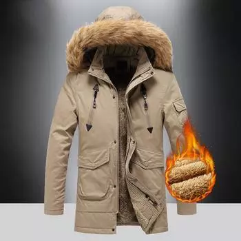 Winter Men s Fleece Thickened Cotton-padded Coat Medium and Long Loose Coat L