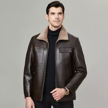 Зимняя мужская куртка из натуральной кожи с лацканами, свободная, деловая, повседневная, короткая, модная куртка из овечьей кожи 170