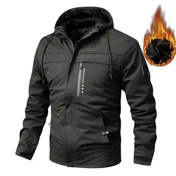 Winter Men s Jacket with Thick Fleece Hooded Outdoor Cotton Jacket Windproof Coldproof Casual Men s Cotton Outerwear Clothing 6XL чёрный
