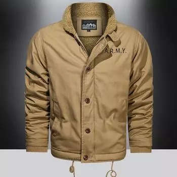 Winter Men s Lambswool Joker Coat Thickened Fur Collar and Velvet Tooling Pilot Jacket Cotton-padded Jacket Lamb Velvet Cotton-padded Jacket M