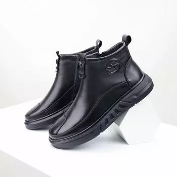 Winter Men s Leather Shoes Leather Casual Boots Versatile Daily Boots Men s Side Zipper Leather Boots Men s Platform Martin Boots 38 чёрный