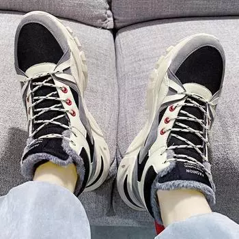 Winter men s shoes 2024 new dad shoes velvet warm Northeast men s casual thick-soled medium and high-top shoes men s 39