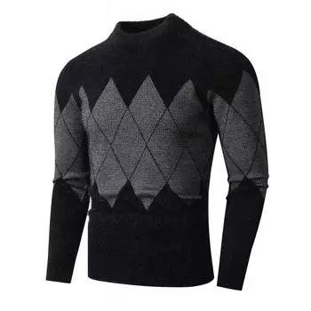 Winter Men s Thickened Casual Warm Knitted Sweater Semi-turtleneck Contrasting Sweater M