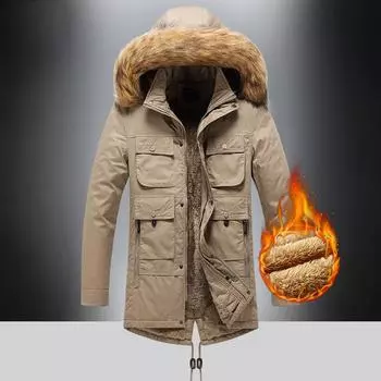 Winter Men s Velvet Thickened Medium and Long Loose Coat Padded Jacket Middle-aged and Elderly Padded Clothes Men s Dad Clothing L