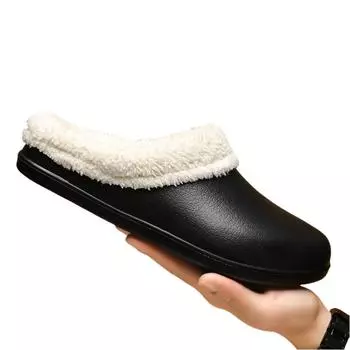 Winter Men s Warm Cotton Slippers Plush Slides Outdoor Indoor Warm Shoes Men Women Home Bedroom Cotton Slippes Big Size 46 47 36-37 чёрный