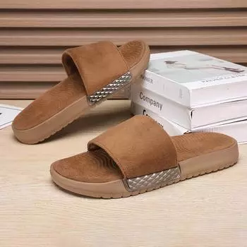 Winter Men s Warm Slippers Fur Plush Slippers Indoor Comfortable Slides Warm Shoes Men Bedroom Home Warm Slippers Big Size 46 47 38 чёрный