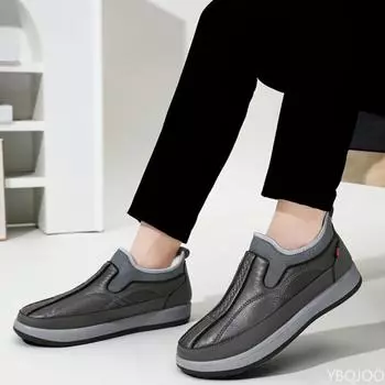 Winter Men s Warm Thick Soled Cotton Shoes Plush Work Shoes Waterproof and Comfortable Outdoor Shoes Casual Vulcanized Shoes 39 серый