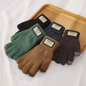 Winter Men s Winter Cycling Cold-proof Student Knitted Warm Men s and Women s Wool Gloves Touch Screen Autumn and Winter Plus Velvet and Thickening average size