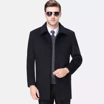 Winter Men s Wool Coat, Men s Lapel, Mid-length, Large Size, Thick, Middle-aged and Elderly Plus Velvet Daddy Coat 165