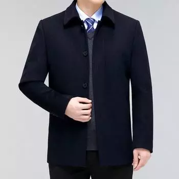 Зимнее мужское шерстяное шерстяное пальто на пуговицах из кашемира, ветровка для среднего и пожилого возраста, повседневное пальто для папы, смелое пальто 170