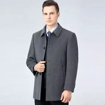 Winter middle-aged dad double-sided cashmere coat men s medium-length thickened woolen woolen coat 170