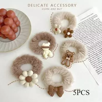 Winter Milk Coffee Cartoon Plush Headband, Bow, Flower Hair Rope, Network, Same Style Hair Accessories