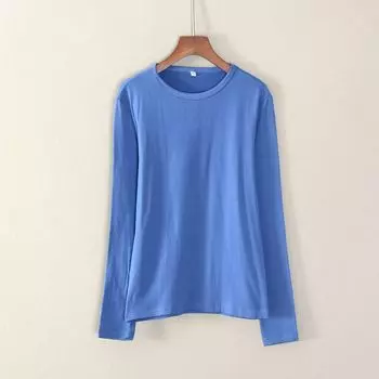 Winter New Arrival Women s Clothing Long Sleeves Crew Neck Casual Style Solid Color with Fur T-shirt Bottoming Shirt Top Clothes Minimalist Fashion Blue 1 M