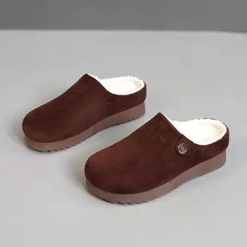 Winter New Baotou Slippers Women s Fashion Round Head Suede Deep Mouth Rivet Thick Bottom Soft Bottom Non-slip Flat Cotton Drag 35