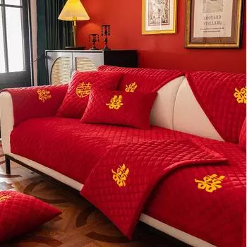 Зимняя новая большая красная плюшевая вышитая диванная подушка современная простая новоселье свадьба нескользящая диванная подушка полотенце 70*70cm