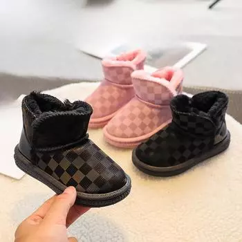 Winter New Boys and Leather Waterproof Snow Boots 19 чёрный