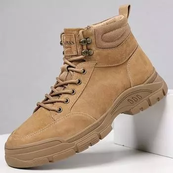 Winter New British Style Retro Chunky Bottom Platform Leather Men High Top Motorcycle Boots Thick Soled Lace Up Outdoor Boots 38 серый
